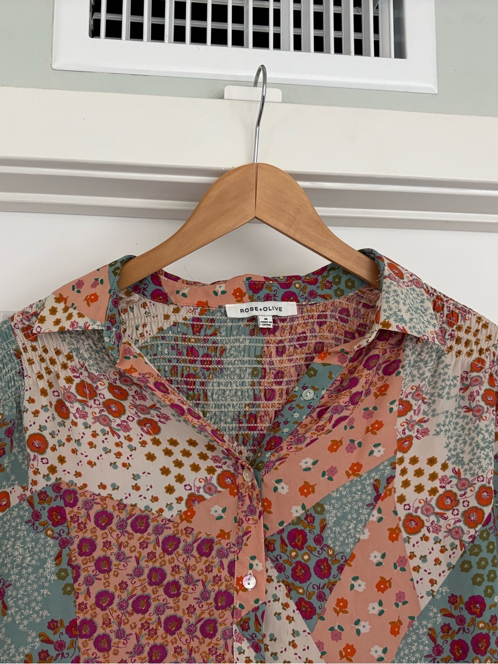 Rose & Olive Patchwork Boho Top M - Picture 3 of 7